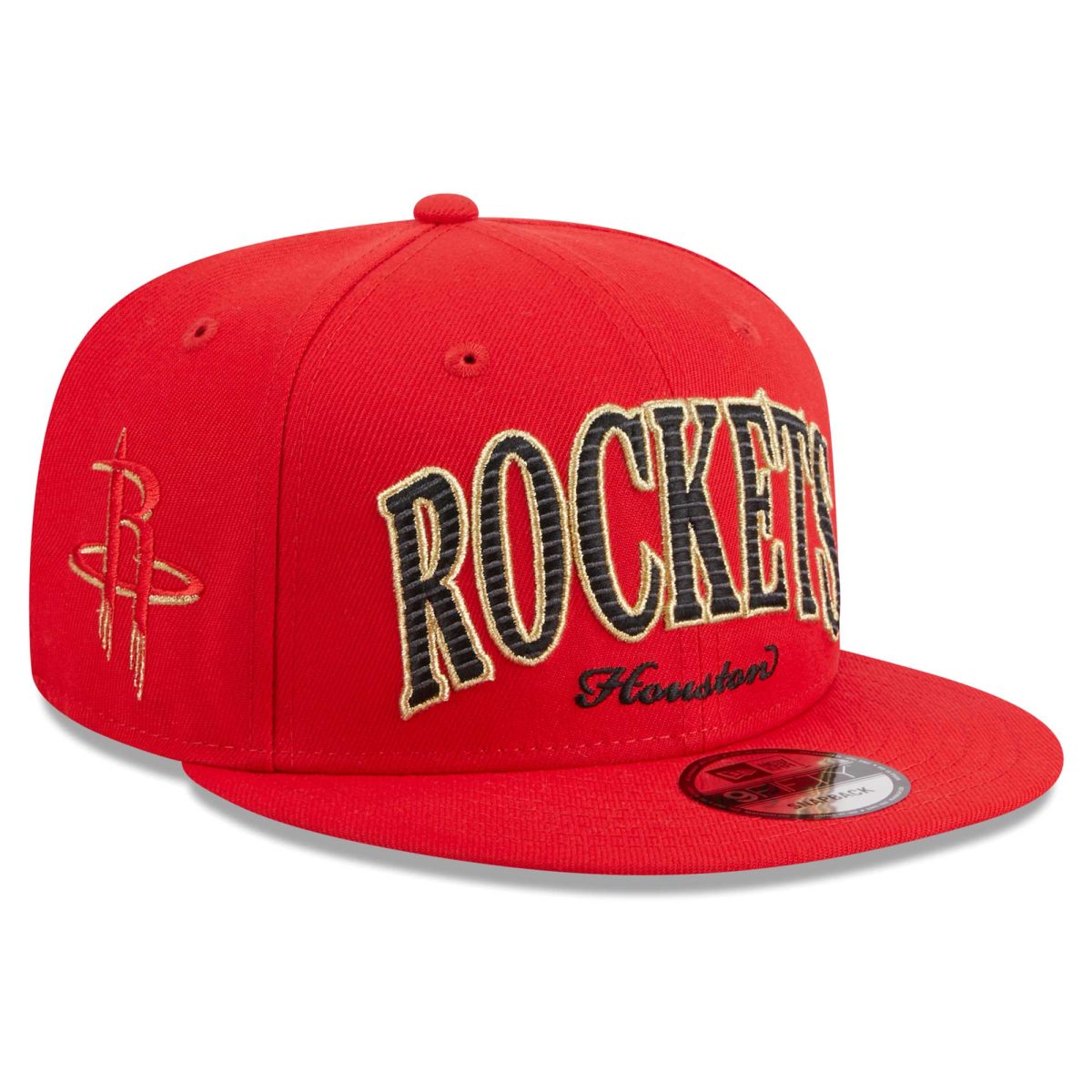 Official Houston Rockets mens houston rockets new era red golden tall text 9fifty snapback hat | NBA Store