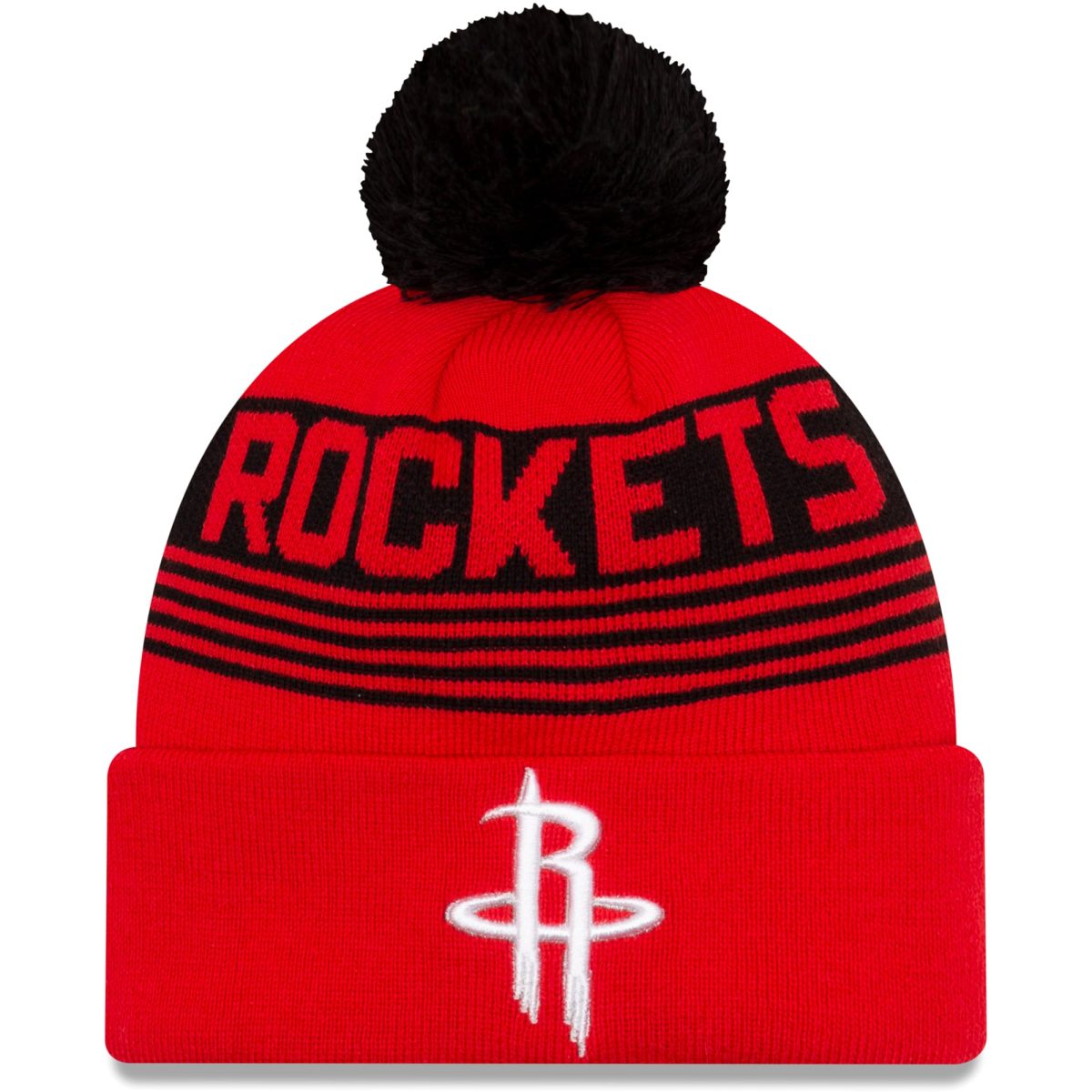 Official Houston Rockets mens houston rockets new era red proof cuffed knit hat with pom | NBA Store
