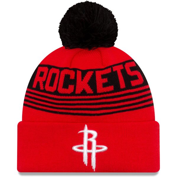 Official Houston Rockets mens houston rockets new era red proof cuffed knit hat with pom | NBA Store